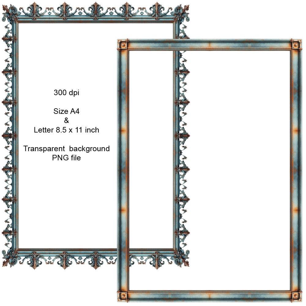 Aqua Rust Borders 8 Clipart Frames Ornate Filigree Borders Digital ...