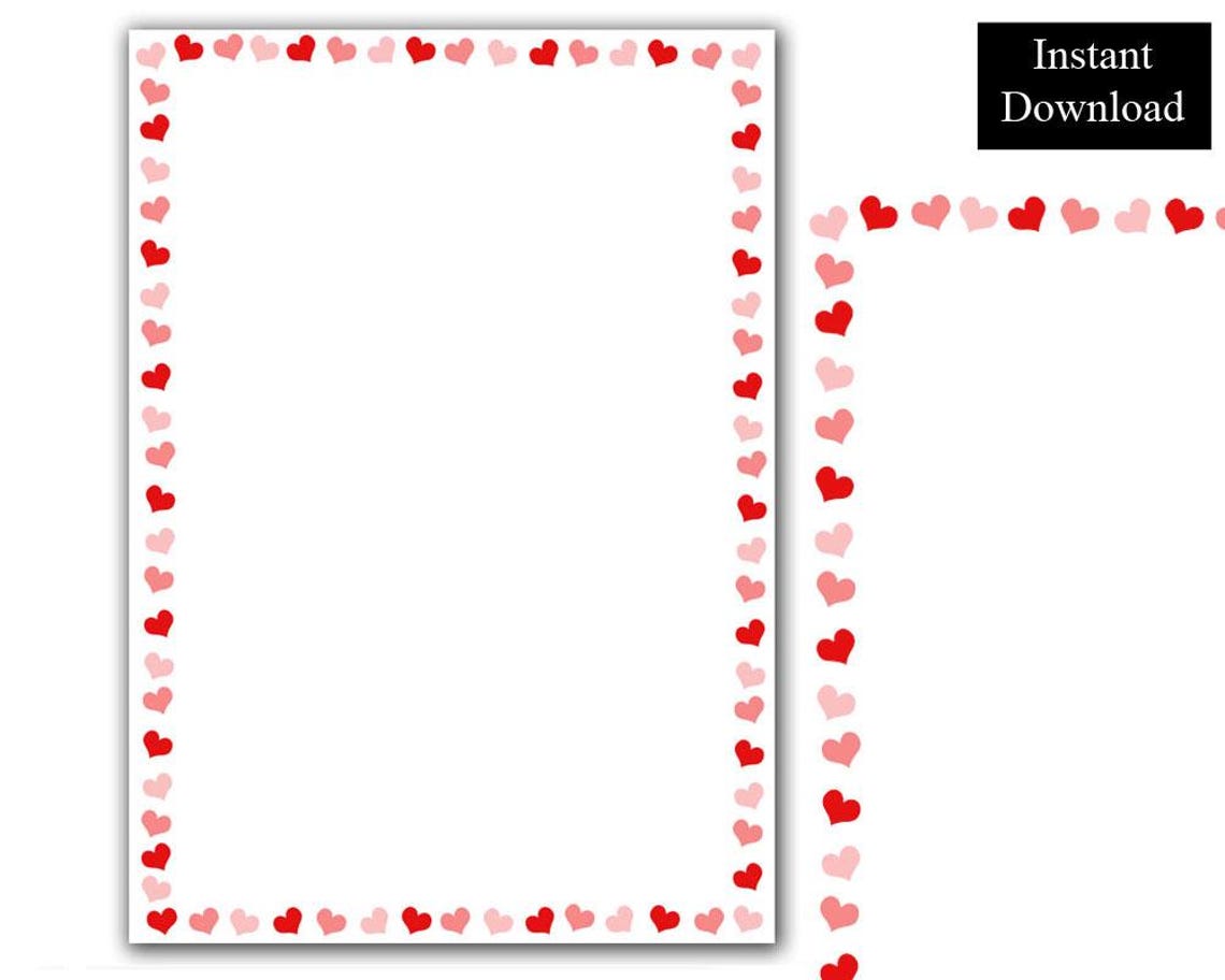 Valentine's Day Border Frame Simple Hearts Clipart PDF/PNG Digital ...