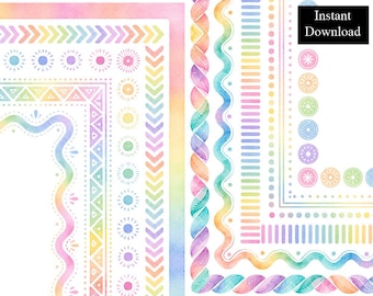 Pastel Rainbow Borders 10 Frames Digital Download Bundle Classroom A4 & 8.5x11 PNG Printable Page