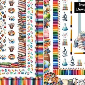 Bordes de acuarela para aulas escolares, libros de arte científico, crayones, marcos, imágenes prediseñadas, 10 bordes coloridos de descarga digital, papeles A4 y de 8,5 x 11 pulgadas