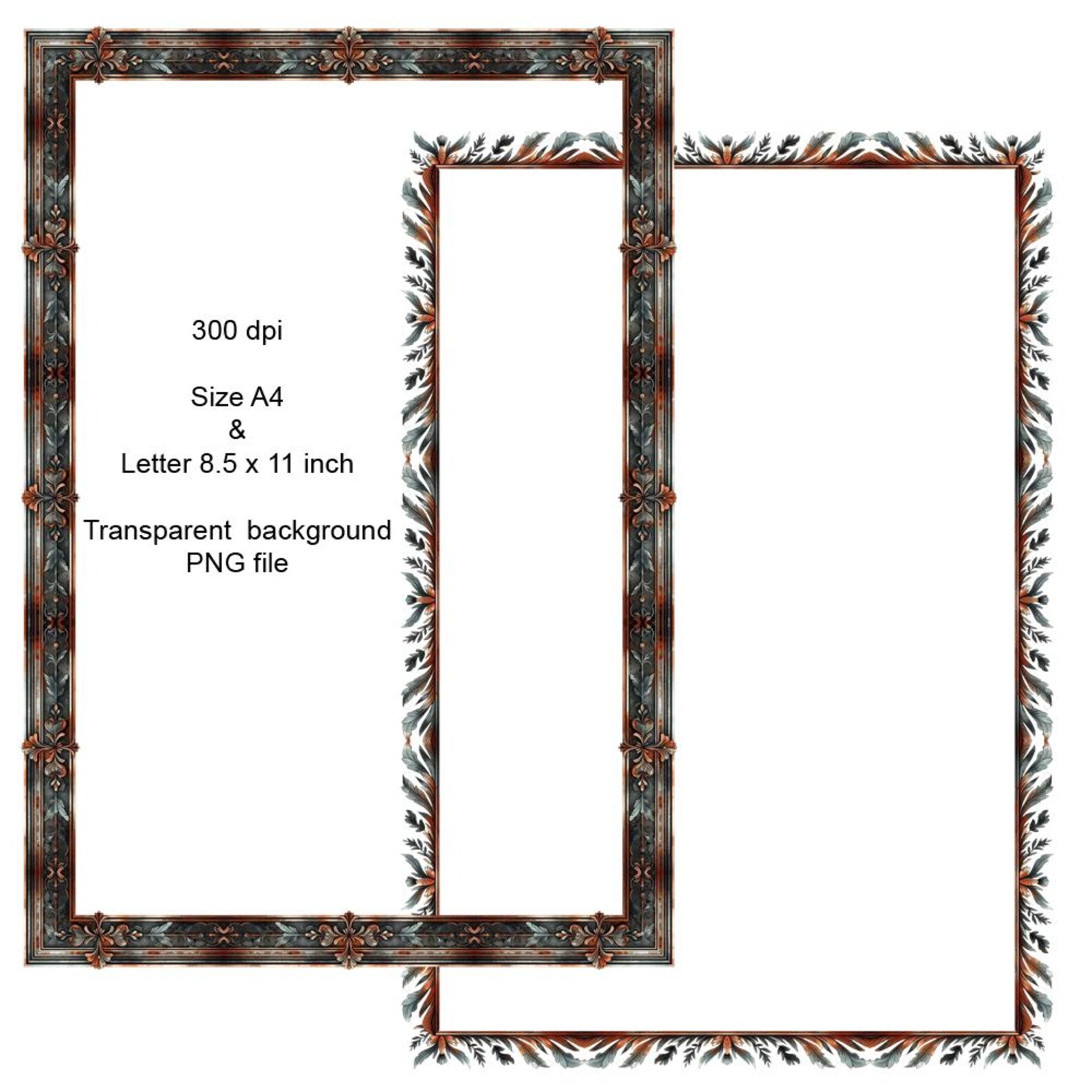 Medieval Rust Borders 10 Frames Bundle Digital Download A4 8.5x11 PNG ...