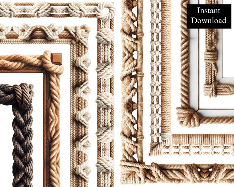 Nautical Rope Borders Borders 8 Frames Bundle Digital Download A4 & 8 ...