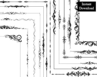 Marcos de acuarela con bordes negros, 12 imágenes prediseñadas, descarga digital, tamaño A4, 8,5 x 11, estilo gótico, minimalista, victoriano.