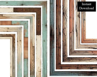 Marcos de acuarela de madera fina, imágenes prediseñadas, 12, descarga digital, 8,5 x 11 y borde de página minimalista A4 imprimible