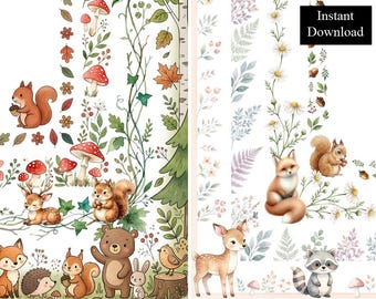 Woodland Animal Borders Frames ClipArt Bundle 8 Digital Downloads Printable A4 & 8.5x11 PNG