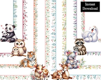 Mère et bébé animal bordures 8 cadres, téléchargements numériques A4 & 8,5 x 11 pages imprimables