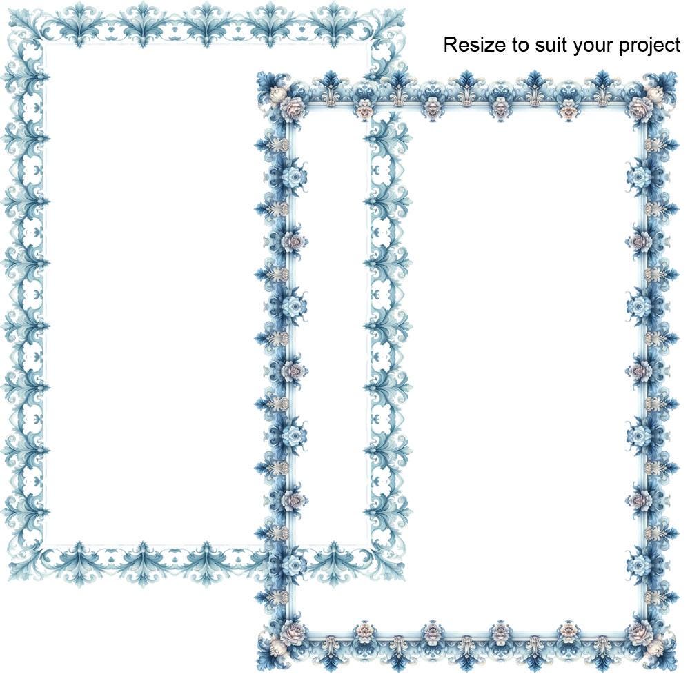 Light Blue Rococo Borders 8 Frames Clipart Digital Vintage
