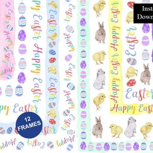 Easter Watercolour Borders Frames ClipArt Bundle 12 Digital Download A4 & 8.5x 11inch PNG