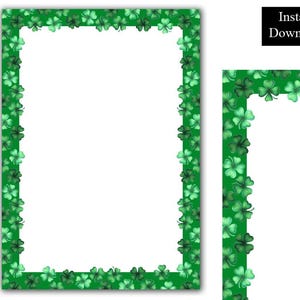 Bordure de la Saint-Patrick Simple trèfle vert à 4 feuilles Clip Art PDF et PNG Téléchargement instantané Saint A4 & 8,5 x 11 pouces scrapbooking de vacances