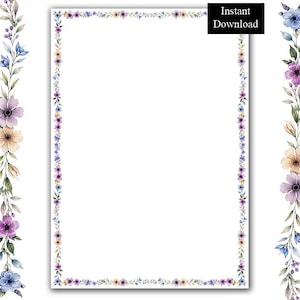 Floral minimaliste bordure cadre ClipArt téléchargement numérique A4 & 8,5 x 11 fleurs Page imprimable PDF/PNG