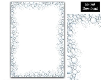 Imágenes prediseñadas de burbujas para bordes de página en formato PDF y PNG, descarga digital instantánea para álbumes de recortes en formato A4 y 8.5 x 11 pulgadas.