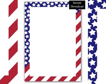 Patriotic Border/Frame ClipArt Digital Download Printable Page 4th July A4 & 8.5x11 PNG/PDF