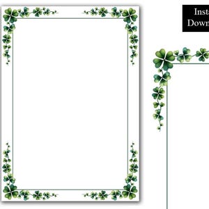 St Patrick's Day Border Simple Green 4 Kleeblatt Clip Art PDF und PNG Digitaler sofortiger Download St. A4 & 8.5 x 11 Zoll Urlaub Scrapbook