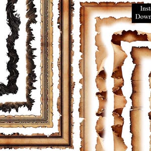 Bordure brûlée, bordures aquarelles cadres sépia vieux papiers, trombone, 9 cadre en téléchargement numérique A4 et bordure de page imprimable 8,5 x 11 PNG