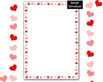 Valentine's Day Border Frame Simple Hearts ClipArt PDF/PNG Digital instant Download A4 & 8.5x11