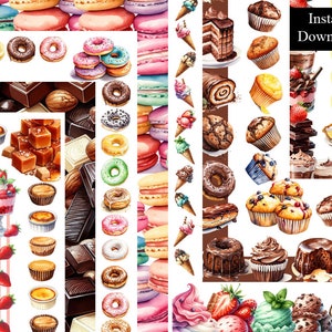 Desery Akwarela Ramki Ramka do pieczenia 10 Cyfrowe pobieranie Słodycze Czekolada Strona A4 i 8.5x11 Obramowanie Deser Menu Ramka na zdjęcia PNG