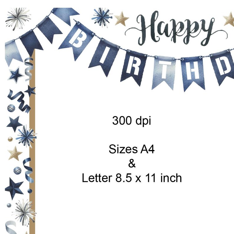 Happy Birthday Party Border Frame A4 & 8.5x11 Printable Digital Page ...