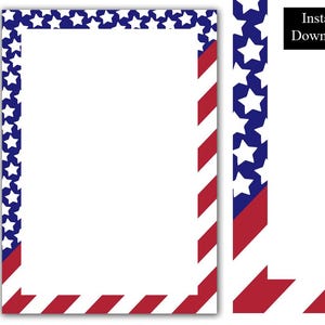 4th of July Border Fourth Frames July Clip Art Digital Download Patriotic Page Border Independance Day A4 & Letter 8.5 x 11 inch PNG and PDF