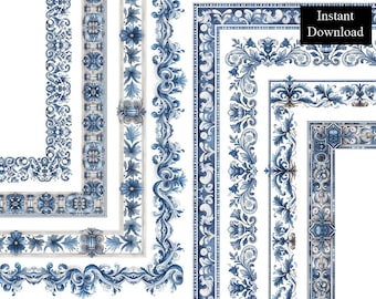 Classic Victorian Borders, Blue Vintage Ornate Page Borders
