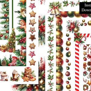 Kerst aquarel randen Frames kerst illustraties 10 digitale download, 8,5 x 11 en A4 feestelijke seizoen afdrukbare paginarand kerst