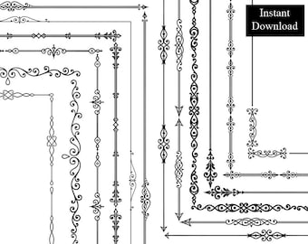 Simple Black Borders Frames ClipArt 12 Digital Downloads 8.5x11 & A4 Gothic Flourish Romance Page