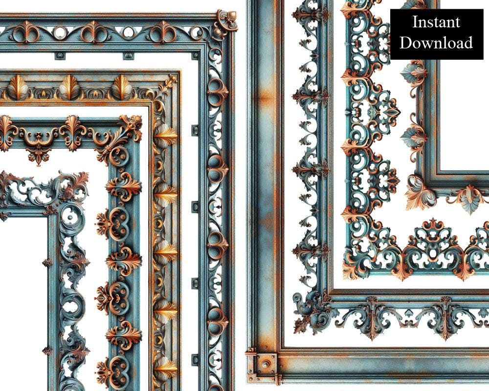 Aqua Rust Borders 8 Frames Bundle Digital Download A4 & 8.5x11 PNG ...