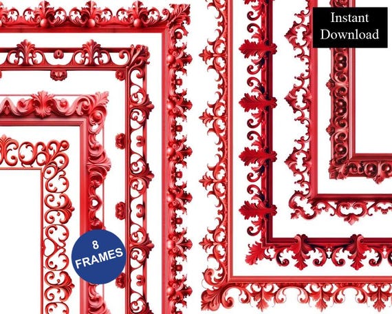 Red Rococo Borders 8 Frames Bundle Digital Download A4 & 8.5x11