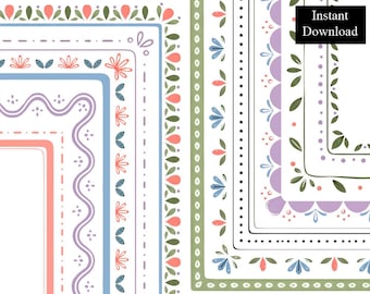Hand drawn Abstract doodle Borders Frames ClipArt 11 Digital 8.5x11 & A4 Printable Page Border