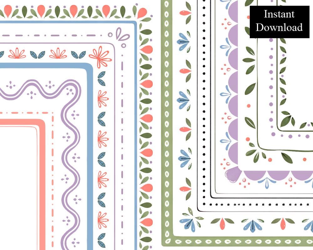 Hand Drawn Abstract Doodle Borders Frames Clipart 11 Digital 8.5
