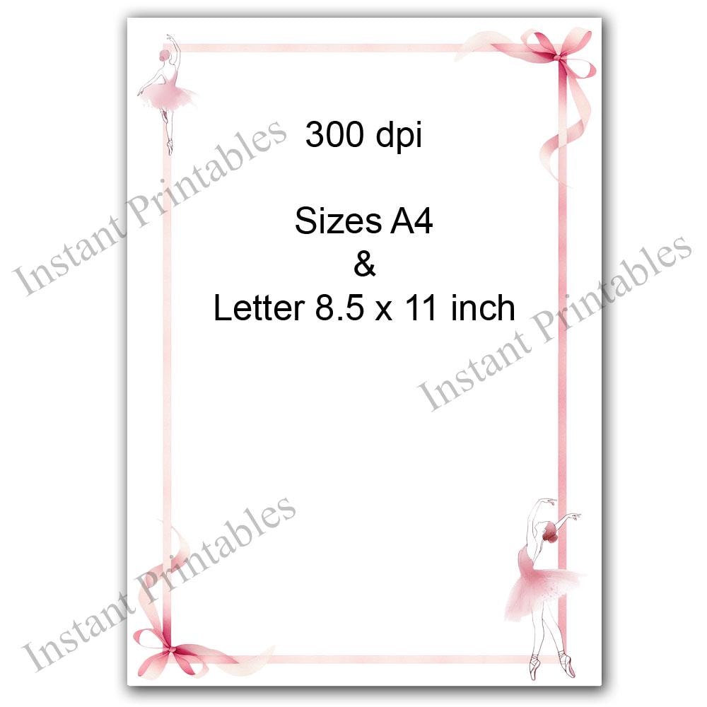 BORDERS at BALCONY BALLERINA バレリーナ Ballerina Ballet Border Frame Clipart Digital Download A4 & 8.5x11
