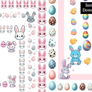 Cute Easter Colourful Borders Frames Cartoon Rabbit Easter Egg Clip Art Bundle 8 Digital Download A4 & 8.5 x 11 inch PNG Bunnies Eggs