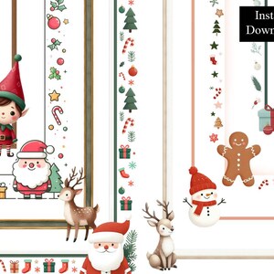 Słodkie obramowania świąteczne ramki Clip Art 8 Digital Download 8,5 x 11 i A4 dekoracyjna strona sezonu obramowanie proste minimalistyczne święty mikołaj elf bałwan