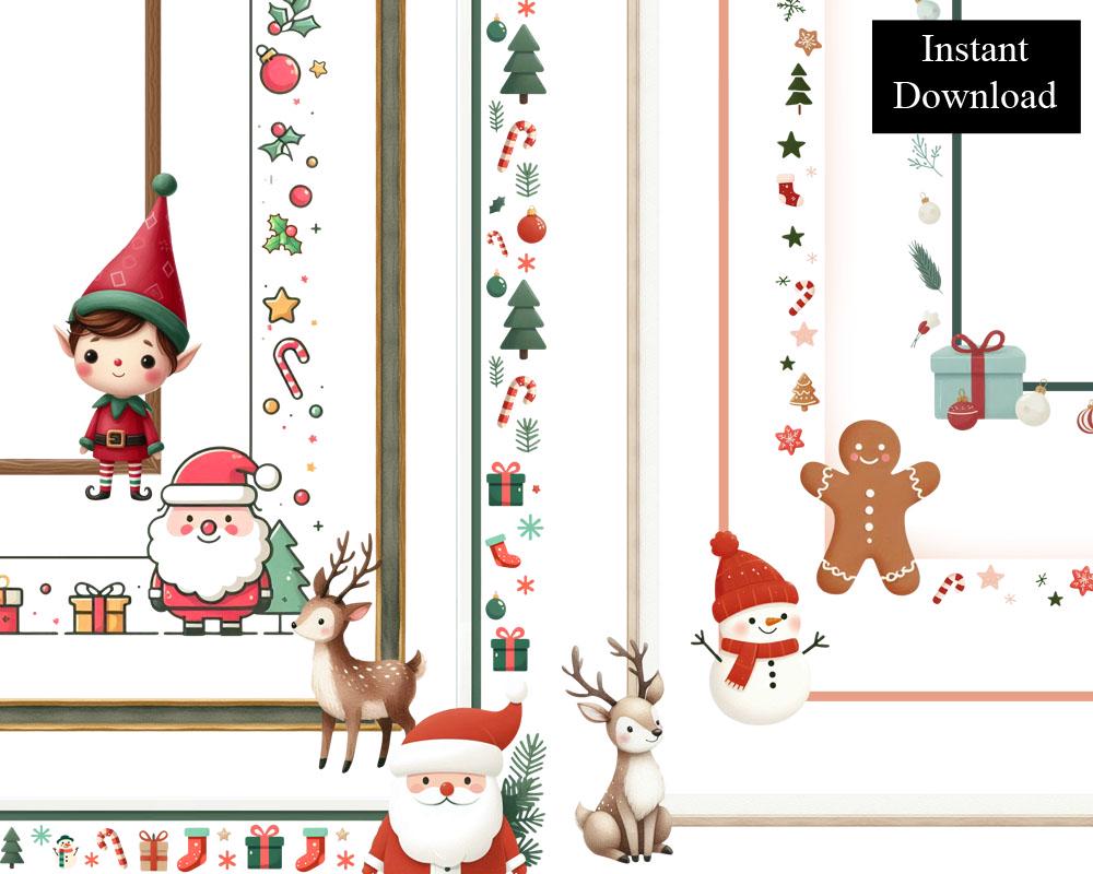Cute Christmas Borders 8 Clip Art Santa Elf Snowman Digital Download 8 ...