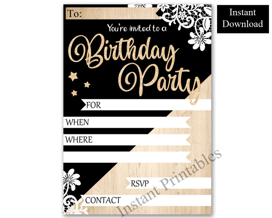 Blank Birthday Invitation Party Invite Fill in the Blanks Printable
