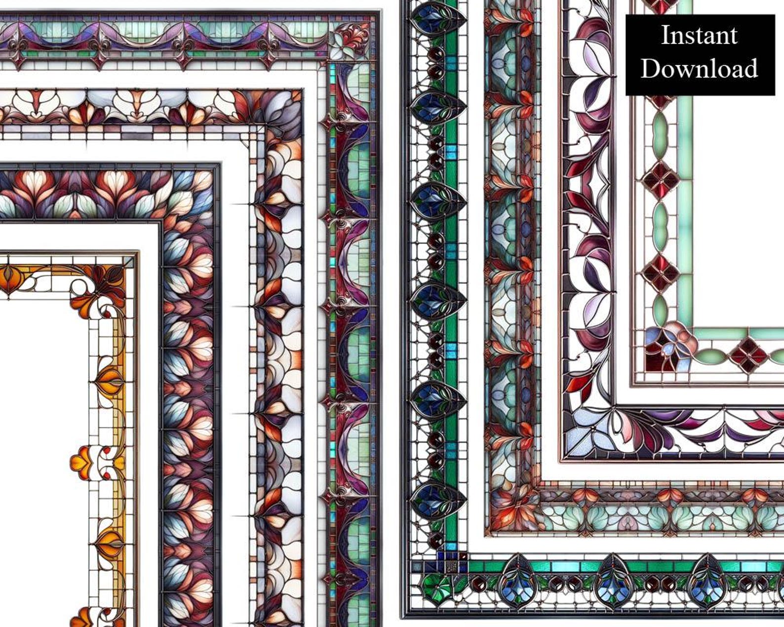 Dark Stained Glass Borders 8 Frames Clipart Digital Download A4 & 8 ...