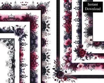 Dark Romance Borders 8 Frames Bundle Digital Download A4 & 8.5x11 PNG Printable Page