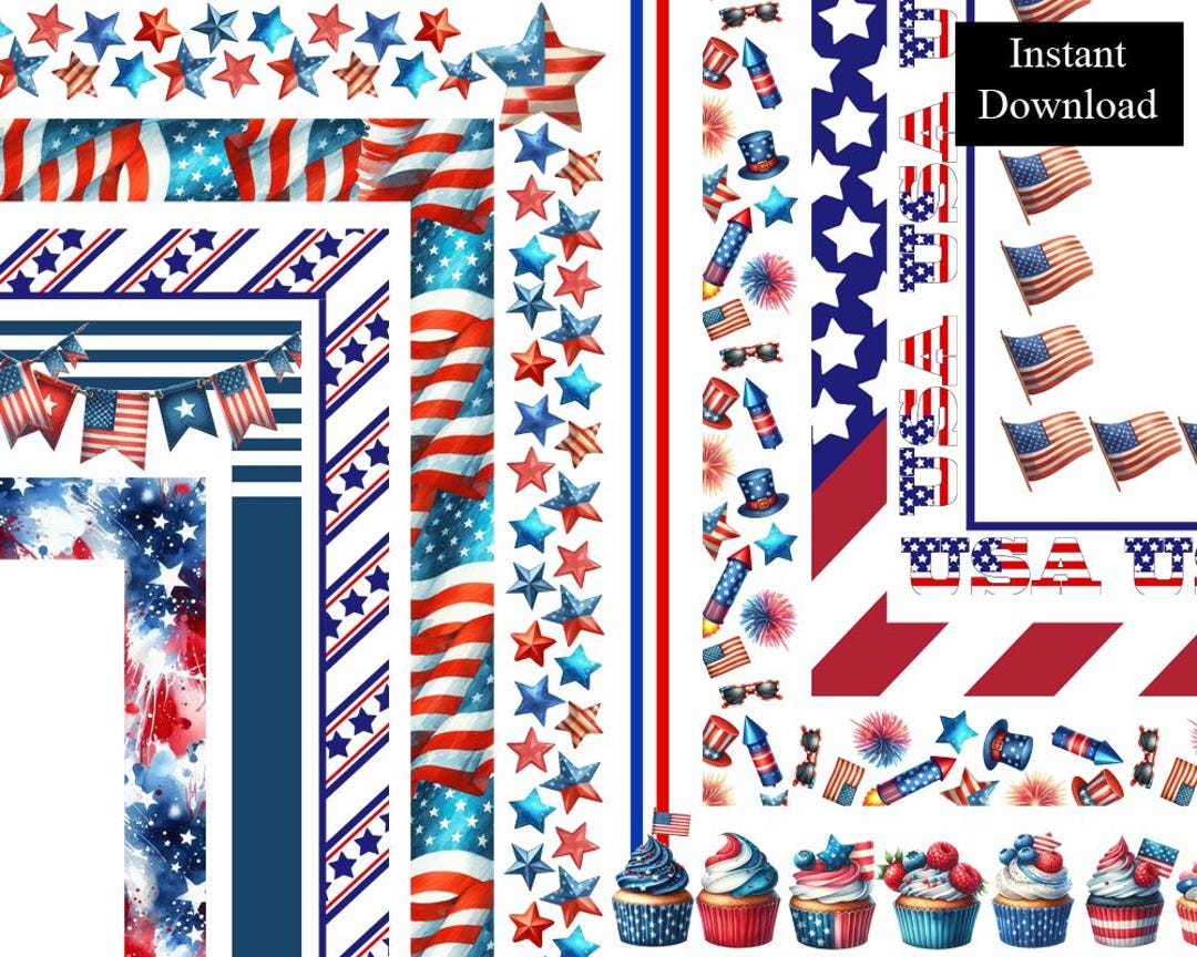 4th of July Borders Fourth of July Frames Clip Art Bundle 10 Digital