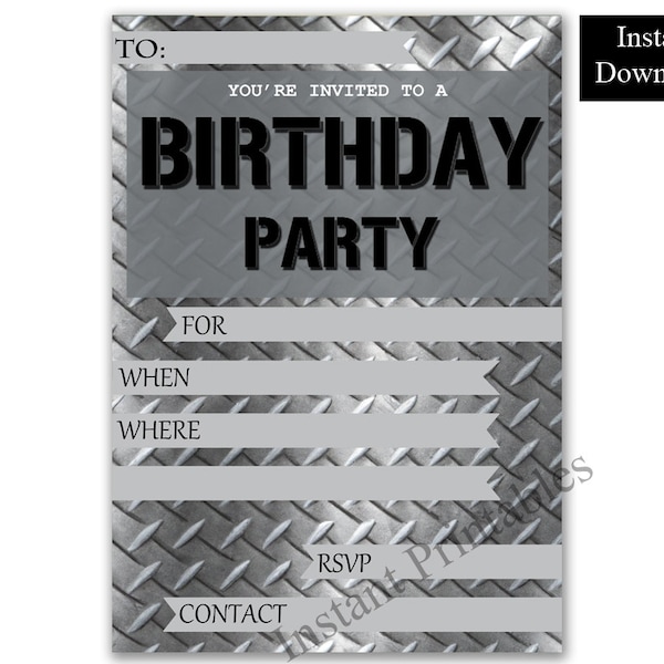 Boys Birthday Invite Printable Metal Teens Birthday Invite Blank Fill In the blanks Birthday Printable Instant Download Teen Birthday Invite