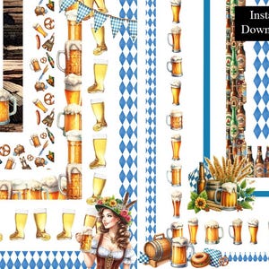 Oktoberfest Borders German Beer Frames Clip Art Bundle 10 Digital Download Frames A4 & 8.5x11 inch Larger Pint Printable Page Border PNG