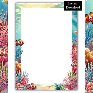 Onder de zeerand Frame ClipArt digitale download, A4 en afdrukbare paginarand 8,5 x 11, PDF/PNG