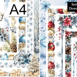 Kerst winter aquarel randen frames kerst clip art bundel 10 digitale download frames A4 seizoensgebonden sneeuw afdrukbare paginarand png
