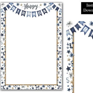 Geburtstags-Party Aquarell Ränder Rahmen alles Gute zum Geburtstag Clip Art Digitaler Download männlich männlich A4 & 8,5 x 11 druckbare Seite Bordüre PNG PDF