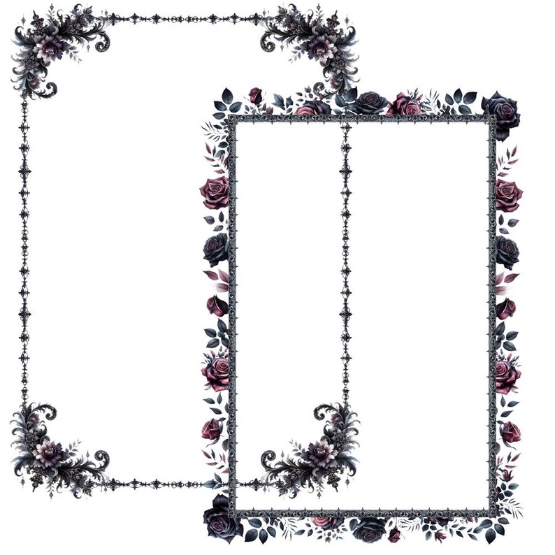 Corner Gothic Roses Gothic Rose Skulls Borders 8 Frames Clipart Digital Download Medieval ...