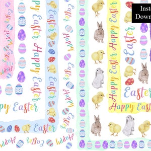 Marcos de acuarela para Pascua, imágenes prediseñadas de conejos, huevos de Pascua, paquete de 12 marcos de descarga digital, A4 y PNG de 8,5 x 11 pulgadas, conejos, gallinas y huevos