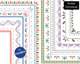Hand Drawn Abstract Doodle Borders Frames Clipart 11 Digital 8.5