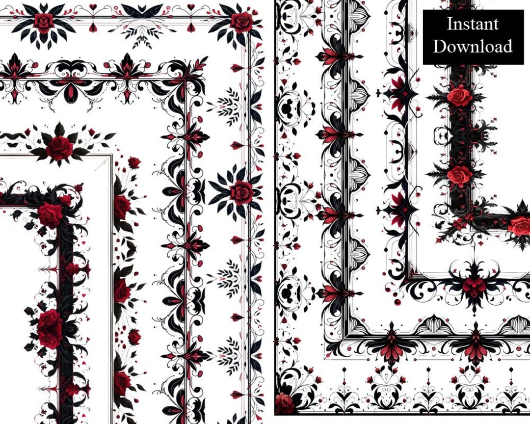 Rose Tattoo Borders 8 Frames Bundle Digital Download A4 & 8.5x11 PNG ...