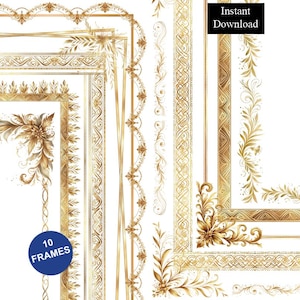 Gold Decorative Borders Frames Bundle 10 Certificate ClipArt Digital A4 & 8.5x11 PNG