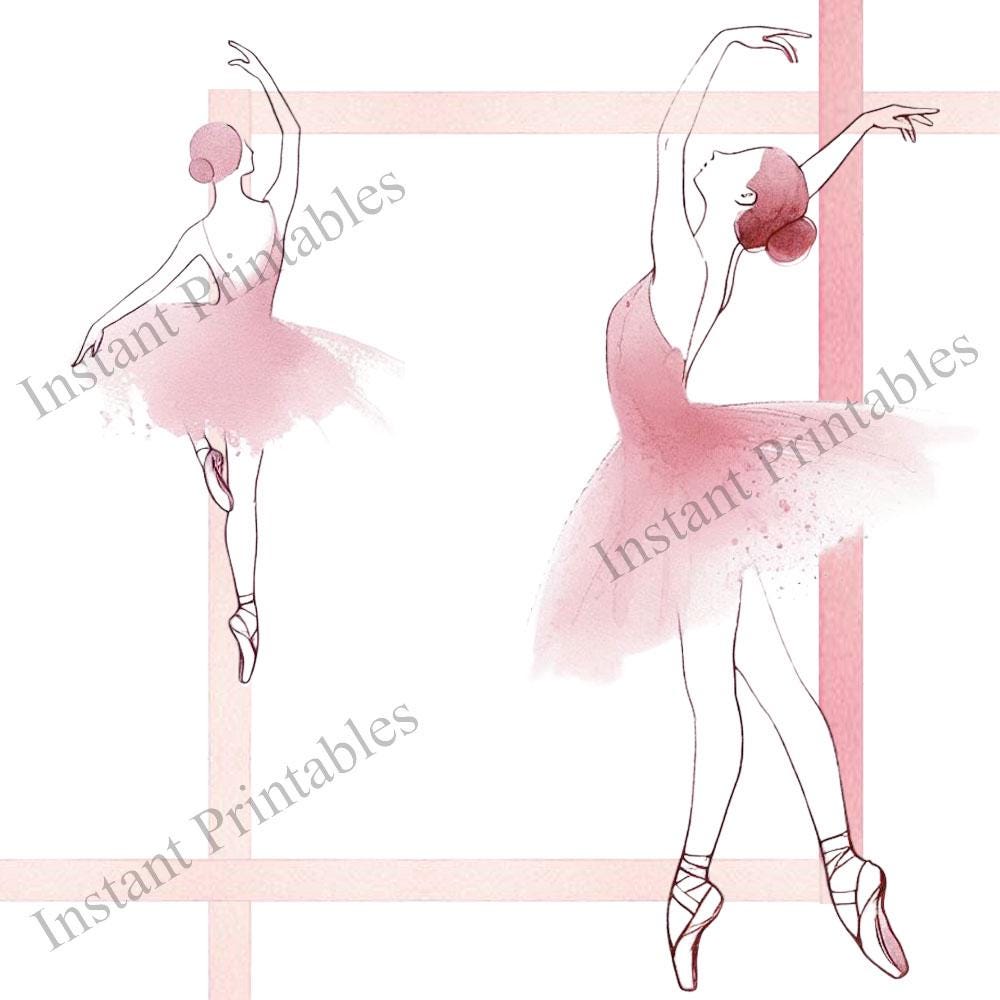 Ballerina Ballet Border Frame Clipart Digital Download A4 & 8.5x11