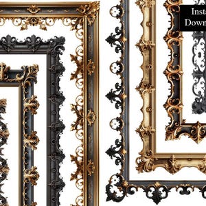 Gold and Black Ornate Borders 8 Frames Ornate Gothic Style Clip Art Digital Download Vintage Victorian Decorative Frame A4 & 8.5 x 11 PNG