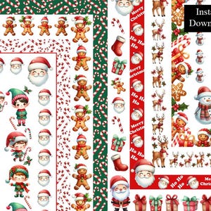 Bordures de Noël aquarelle Père Noël cadres Clip Art 10 téléchargement numérique 8,5 x 11 & A4 Noël bonhomme de neige elfe bordure de page